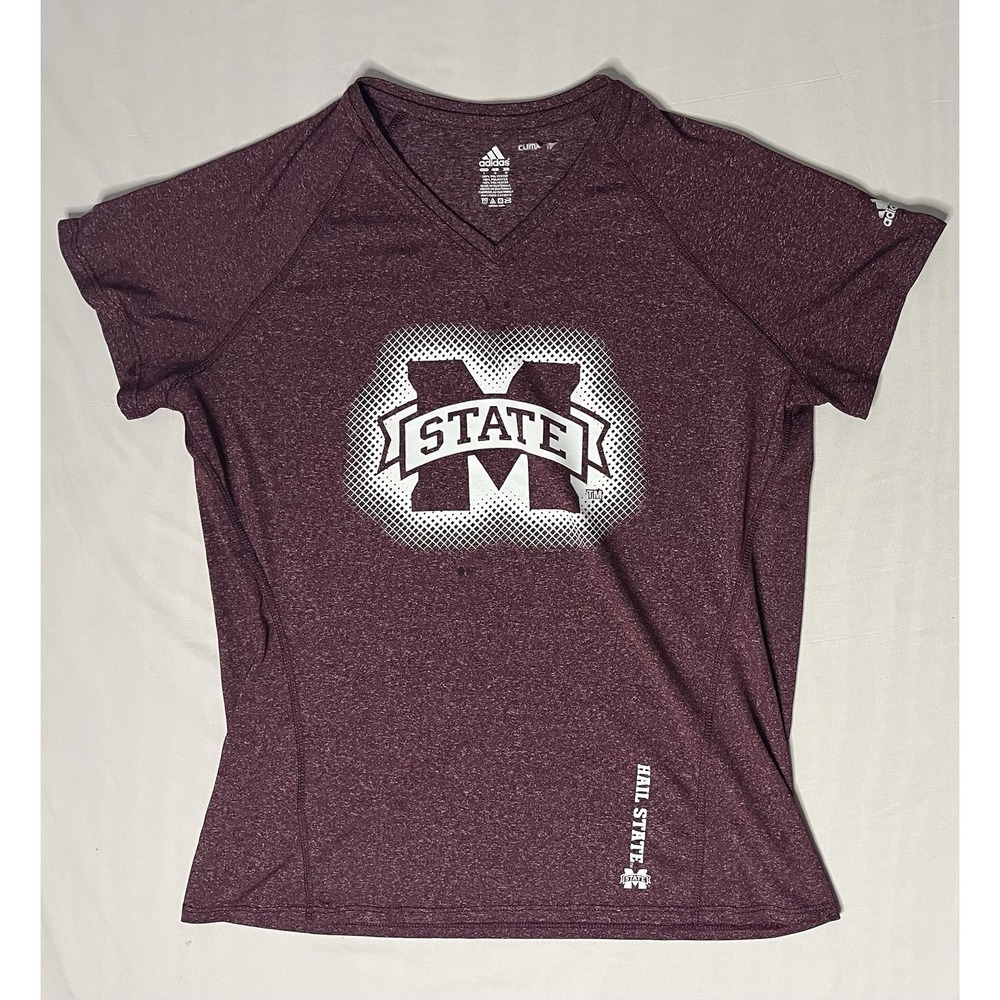 Adidas Climalite Mississippi State Bulldogs V Neck  T Shirt Women's Large Maroon